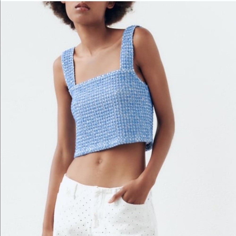 Zara blue textured crop top